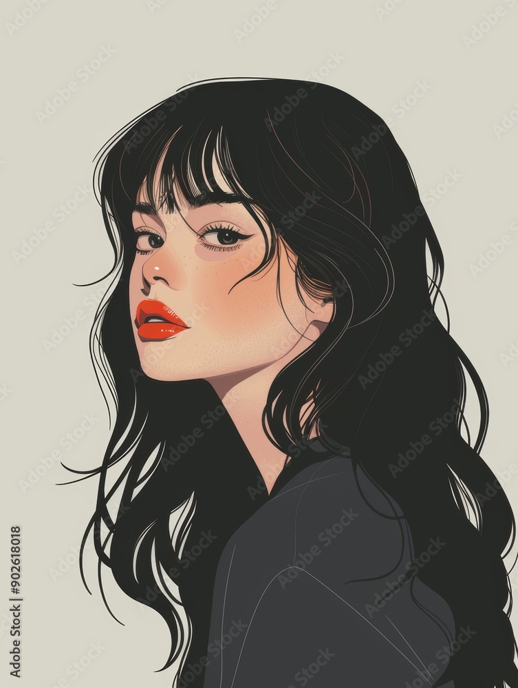 Girl with Bangs Affirmation Card on Simple Background Generative AI