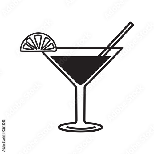 Hand drawn hand drawn cocktail with tube isolated on white background. Design concept of beach summer vacation by the sea.
