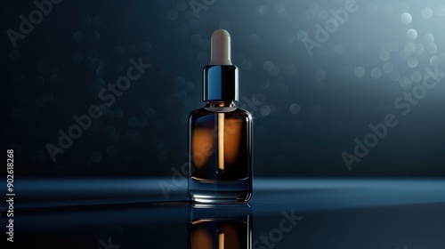Glass Dropper Bottle with Serum on Dark Background
