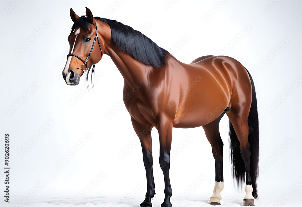 Obraz premium bay horse white background high resolution high details vibrant