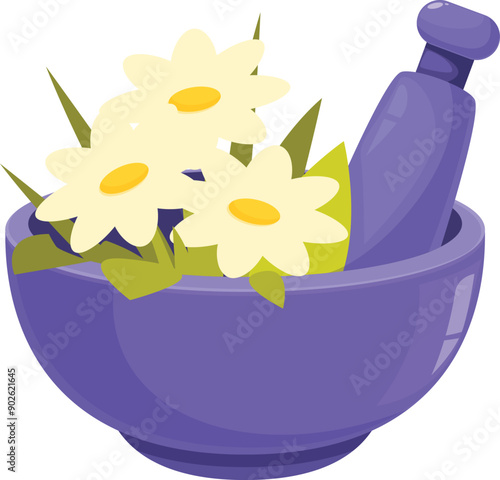 Mortar and pestle crushing medicinal herbs for alternative medicine treatments