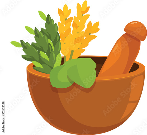 Mortar and pestle crushing herbs, illustrating the concept of herbal remedies and traditional medicine practices