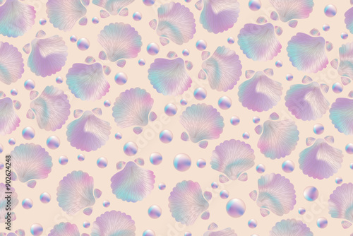 seashell seamless pattern with hologram colors