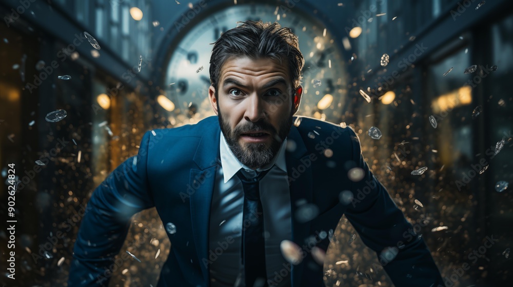 Businessman Running Out of Time in a City Setting Businessman Running Out of Time in a City Setting