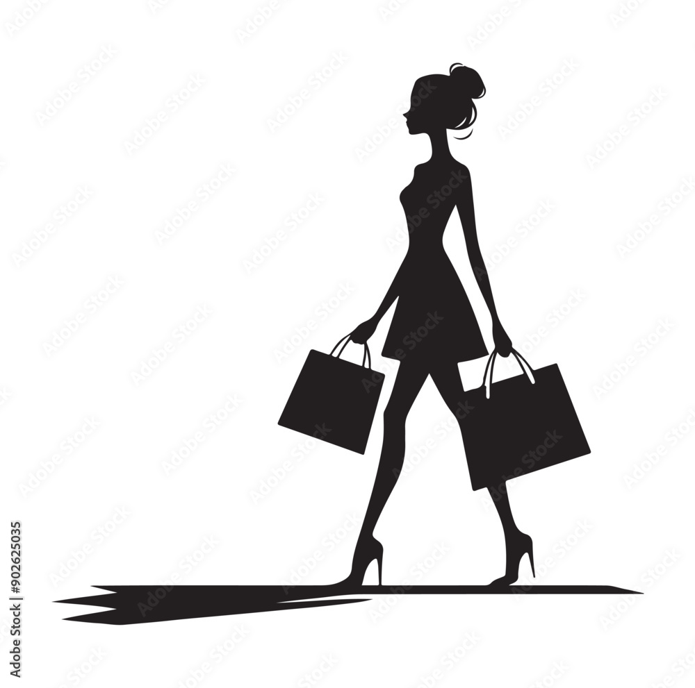 Shopping Girl illustration silhouette style vector Shopping Girl illustration silhouette style vector