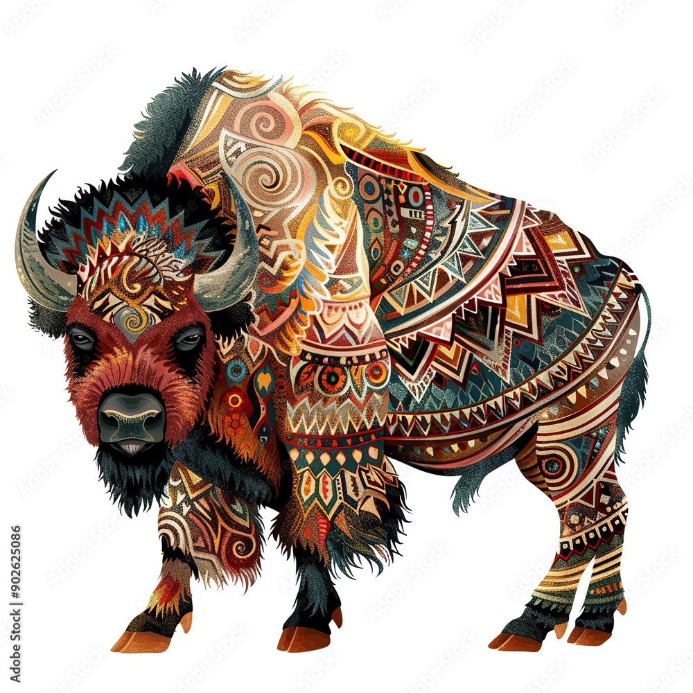 Obraz premium Bison Ethnic Fusion animal fashion cartoon isolated whitebackground 16:9