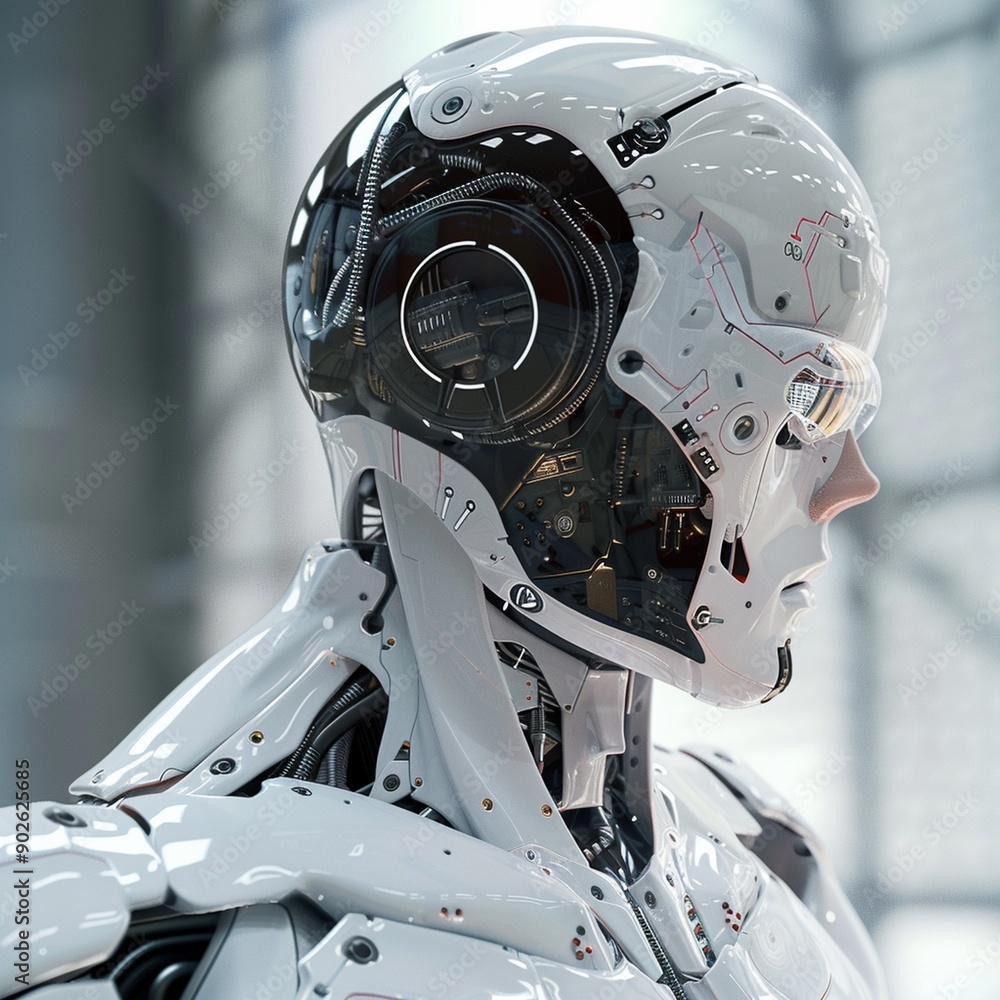 Futuristic robotic wired pilot in white. 3d rendering Futuristic robotic wired pilot in white. 3d rendering