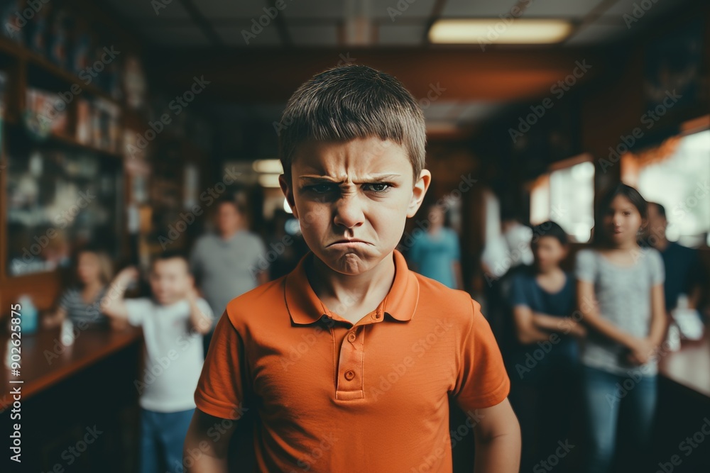 Fototapeta premium An angry boy. Behavioral disorders in children. Inadequate expression of emotions.