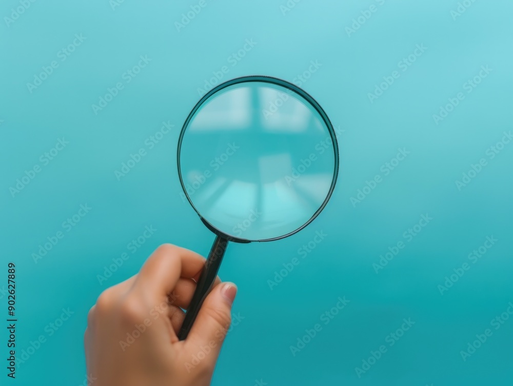 A person is holding a magnifying glass and looking at something. Concept of curiosity and exploration, as the person is using the magnifying glass to examine an object in detail A person is holding a magnifying glass and looking at something. Concept of curiosity and exploration, as the person is using the magnifying glass to examine an object in detail