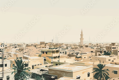 Risograph stencilled riso print travel poster, card, wallpaper or banner illustration, modern, isolated, clear, simple of Ajdabiya, Libya. Artistic, screen printing, graphic design photo