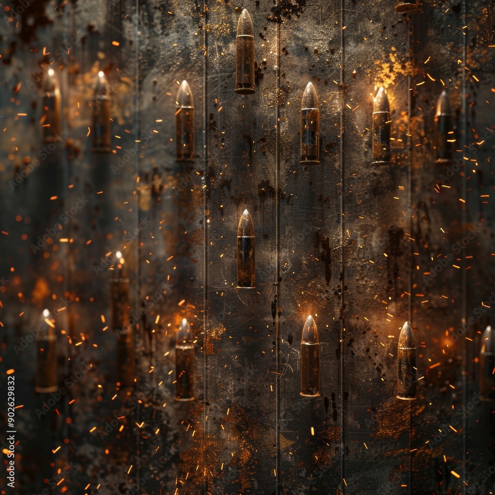 Obraz premium Dynamic Bullet Ricochet in Industrial Setting with Gritty Texture and High Detail - Sparks Flying Action Shot