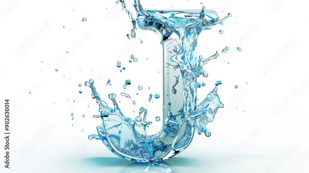 Capital letter J made of blue water splashes or ice on light background. Scrapbook activity. Generative AI Capital letter J made of blue water splashes or ice on light background. Scrapbook activity. Generative AI