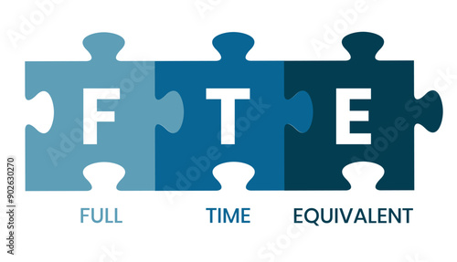 FTE - Full Time Equivalent acronym, business concept background. word lettering typography design illustration with line icons
