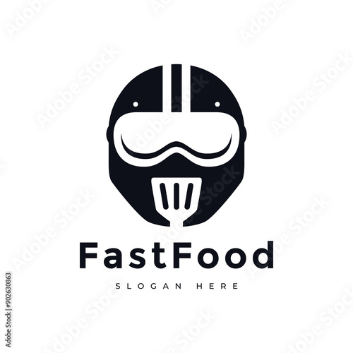 retro helmet with spatula logo creative design vector flat