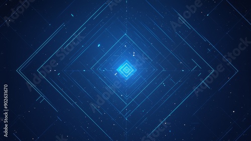 Abstract geometric background with blue and black tones. Featuring cosmic particle fields. Showcasing radiant and modern designs. Ideal for digital art and cosmic aesthetics.