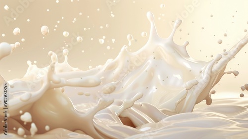 A splash of milk is shown in a white background. The splash is large and covers a significant portion of the image. The milk appears to be white and creamy