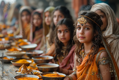 Wallpaper Mural Traditional Indian Festival Celebration With Young Girls Dressed in Colorful Attire at Daytime Torontodigital.ca