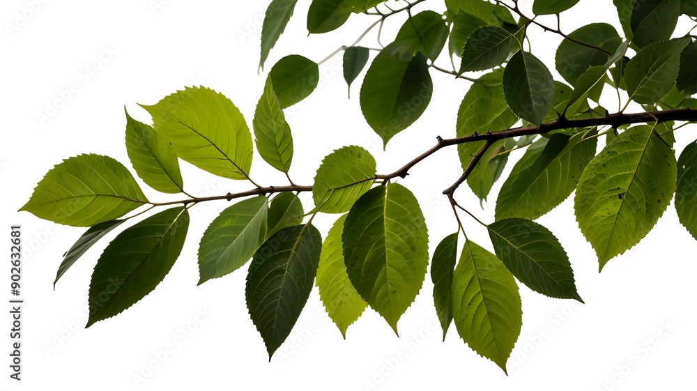 Fresh green leaves on a branch, cut out. Fresh green leaves on a branch, cut out.