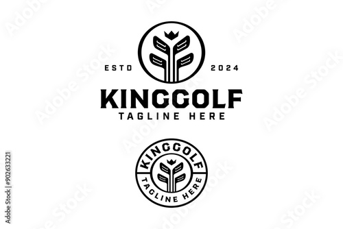 golf club with letter F, stick and crown badge logo design for golfer and tournament.  golf club professional with crown and golf stick forming the letters FF sign symbol modern logo