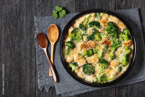 Chicken Divan with broccoli and panko, top view
