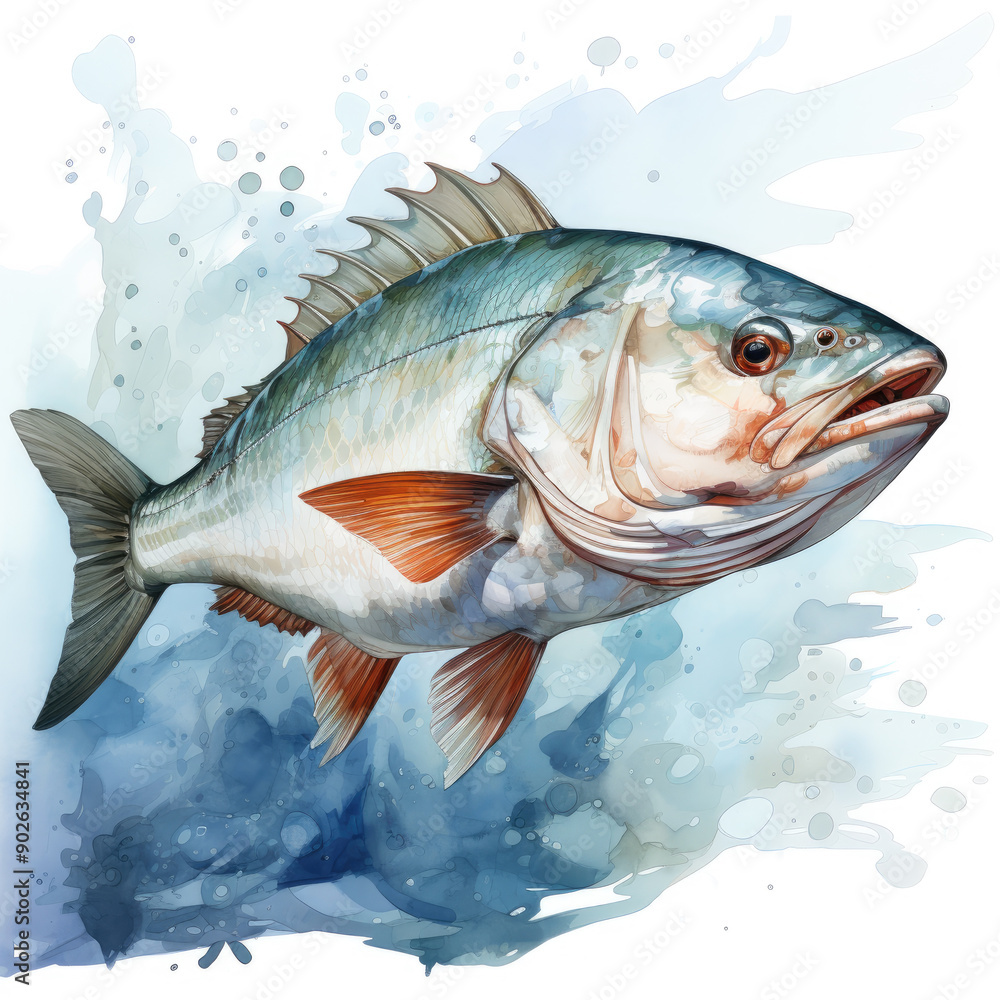 Fototapeta premium Watercolor Amberjack, clipart Illustration, Generative Ai