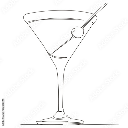 Tableau sur toile One continuous single drawn line art doodle glass, alcohol, beverage, vermouth, cocktail