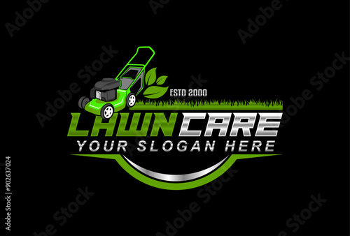 lawn care lawn mower service  creative logo emblem modern design vector illustration template Landscaping