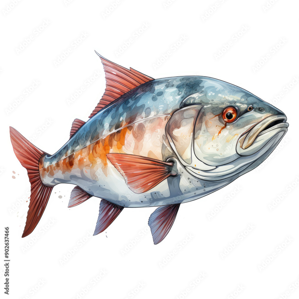 Fototapeta premium Watercolor Amberjack, clipart Illustration, Generative Ai