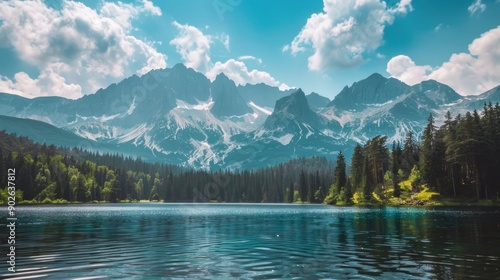 Fototapeta Naklejka Na Ścianę i Meble -  Beautiful scenery of Tatra mountains and lake in Poland