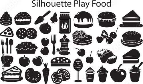 Elegant Silhouette Play Food Vector Illustrations