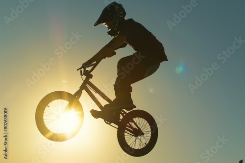 bmx bike rider table top jumping at the track photo