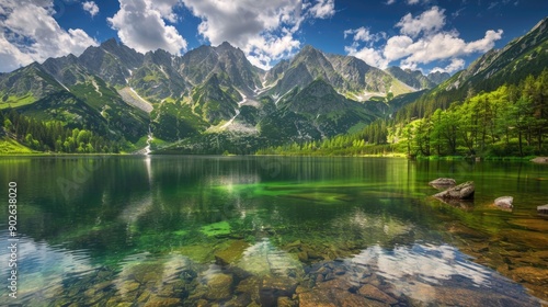 Fototapeta Naklejka Na Ścianę i Meble -  Beautiful scenery of Tatra mountains and lake in Poland