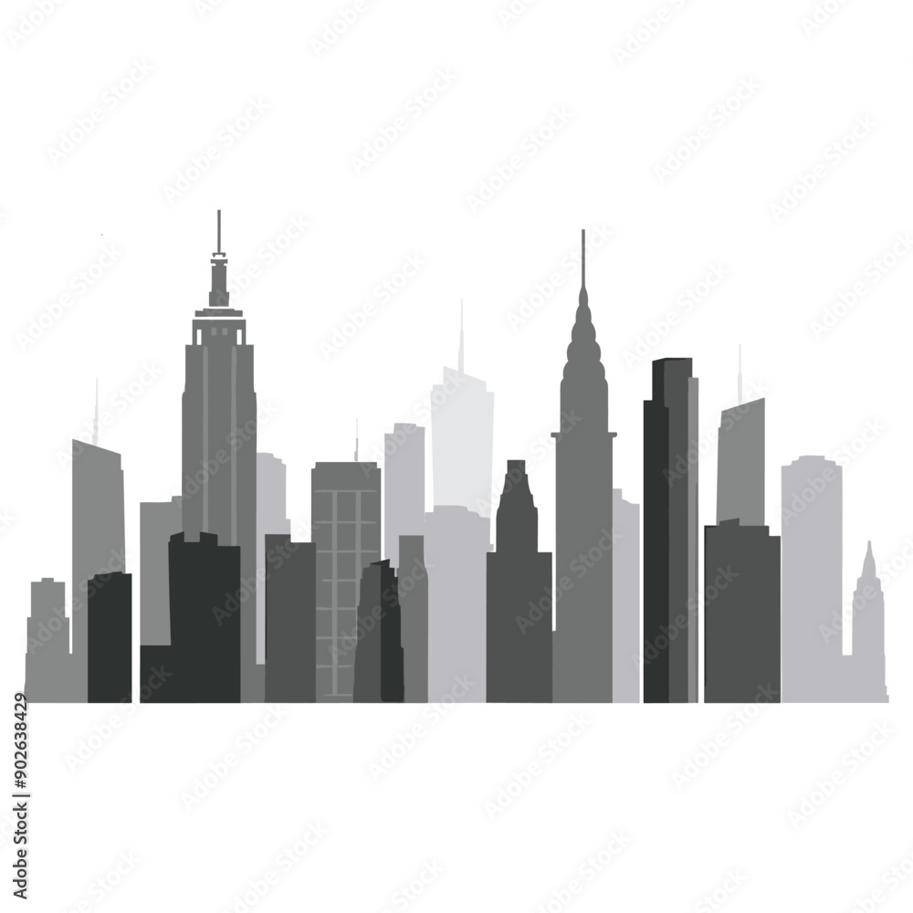 Silhouette of a cityscape with various skyscrapers. Silhouette of a cityscape with various skyscrapers.