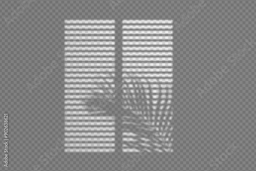 Light effect shadow overlay from blind with palm branch isolated transparent background. Shade from the jalousie and plant.