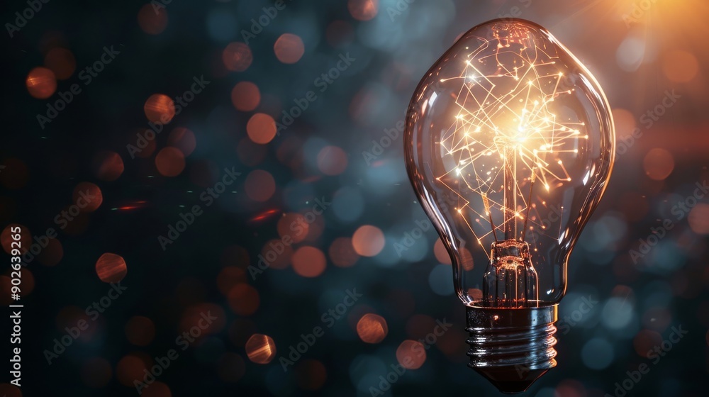 A bright light bulb emits a warm glow against a dark backdrop, surrounded by abstract lines of light that evoke feelings of innovation and creativity A bright light bulb emits a warm glow against a dark backdrop, surrounded by abstract lines of light that evoke feelings of innovation and creativity