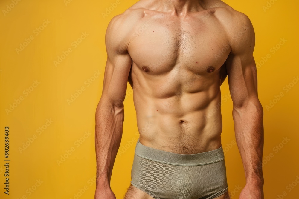 Close up athletic man Model in color Underwear Showcases Isolated on solid color background Close up athletic man Model in color Underwear Showcases Isolated on solid color background