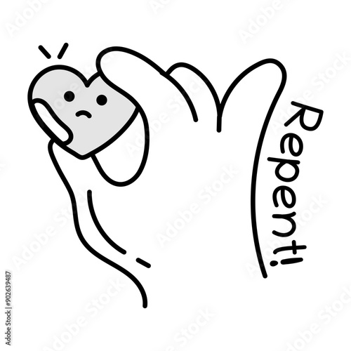 A doodle icon of healing heart with repent typography 

