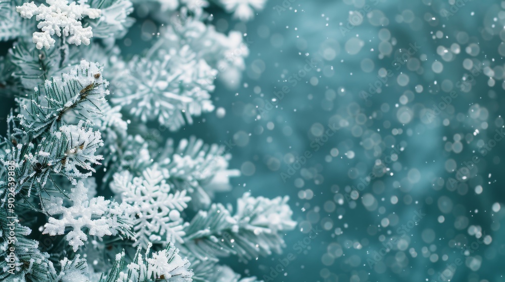 A closeup captures a soft teal backdrop adorned with delicate white snowflakes, creating a perfect setting for winter-themed invitations and festive designs A closeup captures a soft teal backdrop adorned with delicate white snowflakes, creating a perfect setting for winter-themed invitations and festive designs