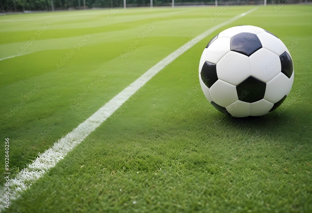 a soccer ball on a field with a white line in the background a soccer ball on a field with a white line in the background