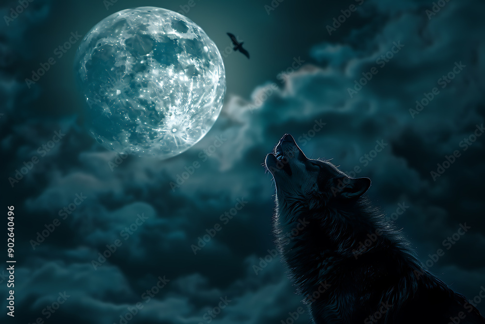 An illustration featuring a full moon with a wolf howling at it, while bats fly near the moon. The scene creates a mystical and eerie atmosphere, capturing the essence of a moonlit night in the wild. An illustration featuring a full moon with a wolf howling at it, while bats fly near the moon. The scene creates a mystical and eerie atmosphere, capturing the essence of a moonlit night in the wild.