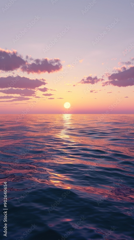 Sunset over calm ocean with pink and purple hues Sunset over calm ocean with pink and purple hues