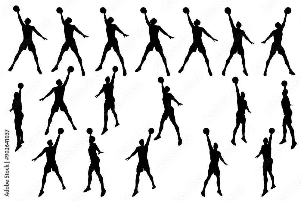 Fototapeta premium collection of different angle of silhouette male basketball player character , isolated vector for graphic resources