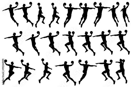 collection of different angle of silhouette male basketball player character , isolated vector for graphic resources