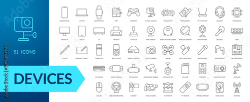 Devices, gadgets, electronics line icon set. Vector illustration. Collection