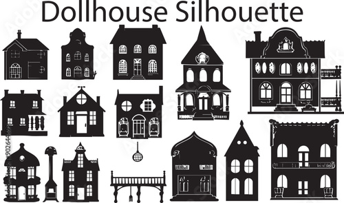 Elegant Dollhouse Silhouette Vector Illustrations