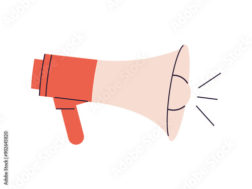 Loudspeaker, megaphone, bullhorn, loud speaker for sound amplifying, broadcasting, announcing, advertising, alert, alarm, announcement device isolated on white background flat vector illustration.	
