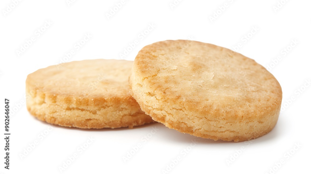 On white, three round shortbread biscuits are isolated, Generative AI. On white, three round shortbread biscuits are isolated, Generative AI.