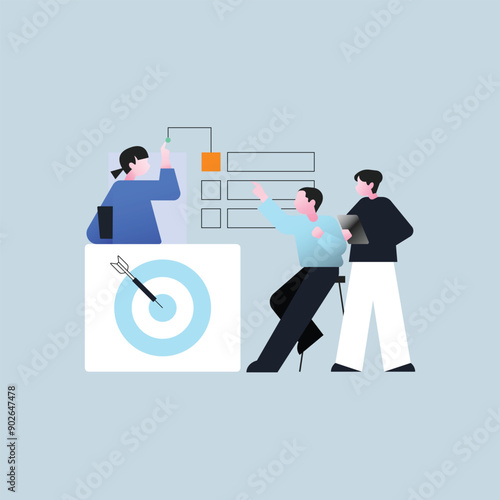 Business development isolated cartoon vector illustrations set. Diverse people discussing business plan, brainstorm startup idea, entrepreneur develop mission vector cartoon.