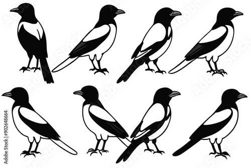 Magpie bird line art illustration