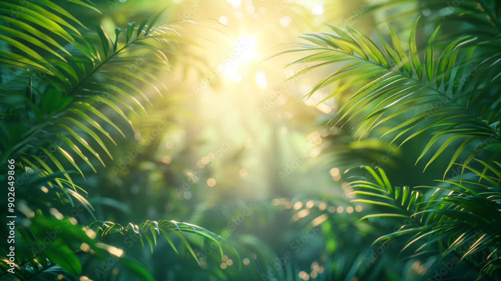 Sunlight Through Tropical Leaves in Lush Rainforest Sunlight Through Tropical Leaves in Lush Rainforest